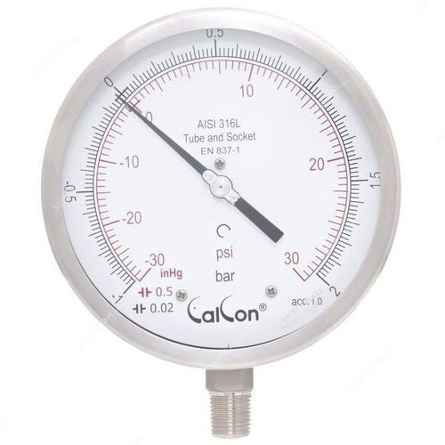 Calcon Pressure Gauge, CC18A, 160MM, 1/2 Inch, NPT, -1-2 Bar