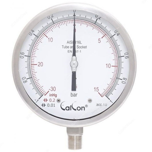 Calcon Pressure Gauge, CC18A, 160MM, 1/2 Inch, NPT, -1-1 Bar