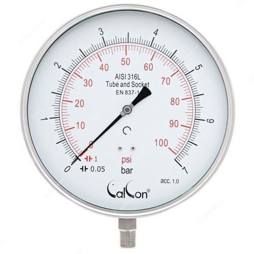 Calcon Pressure Gauge, CC18A, 250MM, 1/2 Inch, NPT, 0-7 Bar