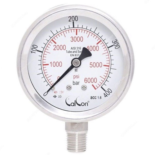 Calcon Pressure Gauge, CC18A, 63MM, 1/4 Inch, NPT, 0-400 Bar