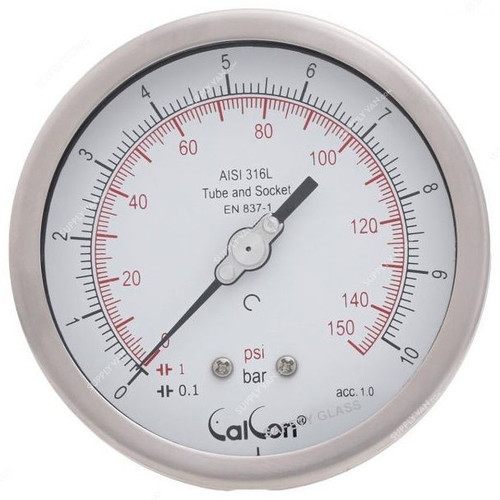 Calcon Pressure Gauge, CC18D, 100MM, 1/2 Inch, NPT, 0-10 Bar