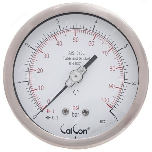 Calcon Pressure Gauge, CC18D, 100MM, 1/2 Inch, NPT, 0-7 Bar