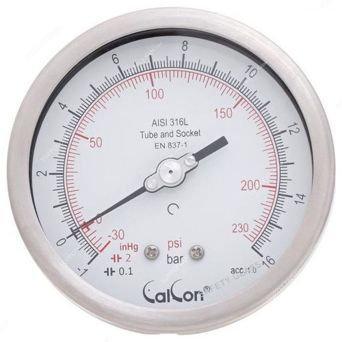 Calcon Pressure Gauge, CC18D, 100MM, 1/2 Inch, NPT, -1-16 Bar