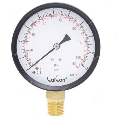 Calcon Pressure Gauge, CC2A, 100MM, 1/2 Inch, NPT, 0-10 Bar