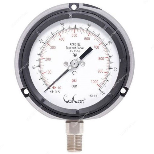 Calcon Pressure Gauge, CC21A, 125MM, 1/2 Inch, NPT, 0-70 Bar