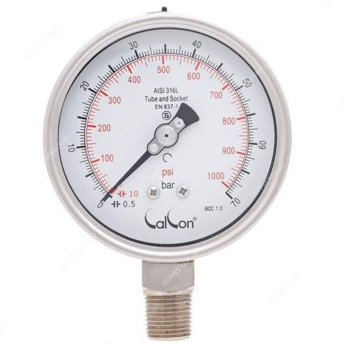 Calcon Pressure Gauge, CC20A, 100MM, 1/2 Inch, NPT, 0-70 Bar