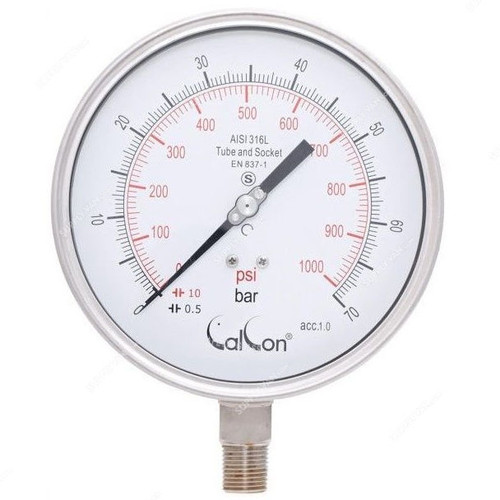 Calcon Pressure Gauge, CC20A, 160MM, 1/2 Inch, NPT, 0-70 Bar