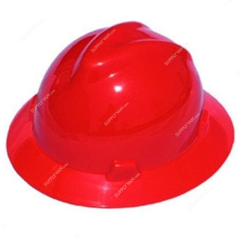 MSA Safety Helmet, Full Brim, VGuard, Polypropylene, Red