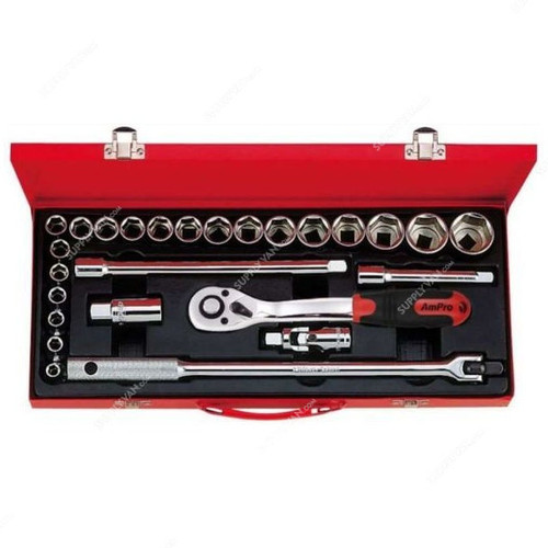 Ampro Socket Set, T-45412-A, 26PCS