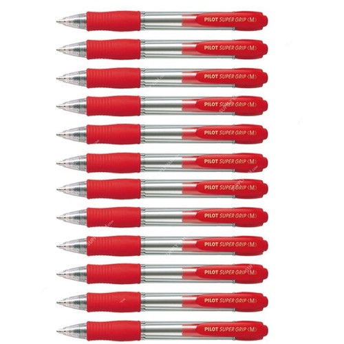 Pilot Retractable Ballpoint Pen, BPGP-10R-M-R, Super Grip, 1MM, Red, PK12