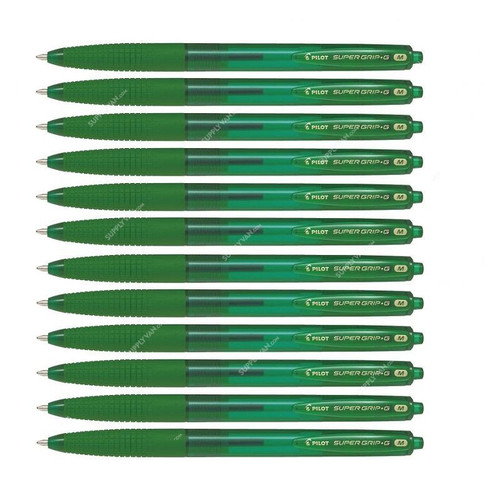 Pilot Retractable Ballpoint Pen, BPGG-8RM-G, Super Grip G, 1MM, Green, PK12
