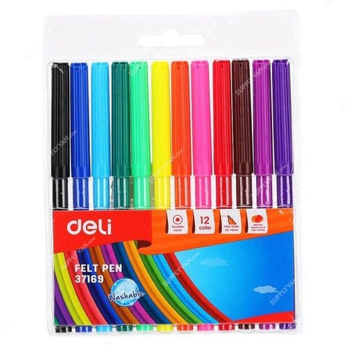 Deli Washable Felt Pen, E37169, Multicolor, 12PCS