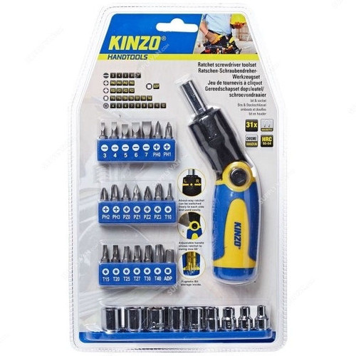 Kinzo Ratchet Screwdriver Tool Set, 54201, Yellow and Blue, PK31