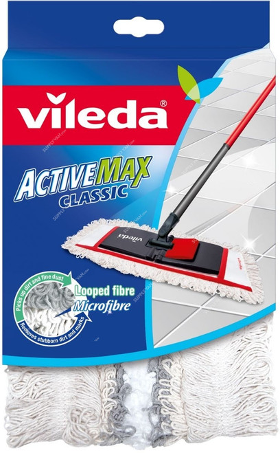 Vileda Classic Flat Floor Mop Refill, VLFC116750, Active Max, Cotton Fiber, Trapezoid Shape
