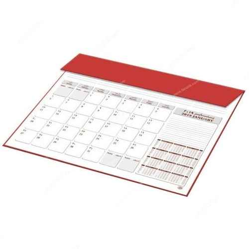 FIS Year Planner with PVC Desk Blotter, FSDK2AE19RE, 2019, En-Ar, Polyvinyl Chloride, 100 GSM, 12 Sheets, 490 x 340MM, Red