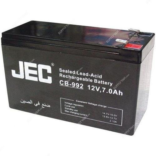 JEC Sealed Lead Acid Rechargeable Battery, CB-992, 12V, Black