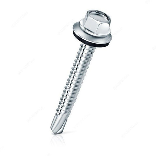 Patta SDS Hex Screw, KRBBN, Grey Rubber Washer, Zinc Plated, M14 x 3 Inch, PK200