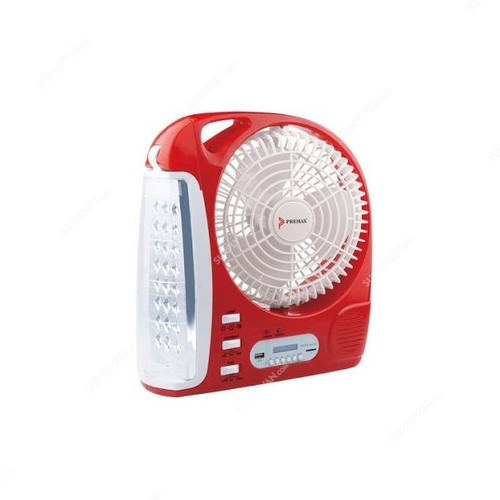 Premax Rechargeable Solar Fan W/ Speaker, PM-LF824, Grey and Red