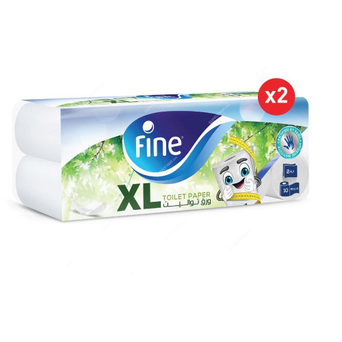 Fine Toilet Paper Roll, Extra Long, 400 Sheets x 2 Ply, White, PK20