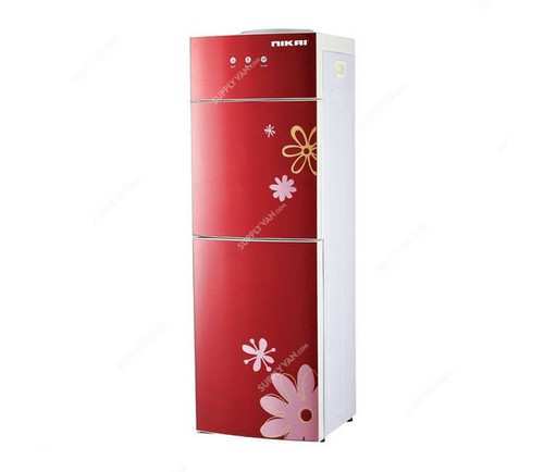 Nikai Water Dispenser With Cabinet, NWD1508C, Glass Series, 16 Liters, 2 Tap, Red and White