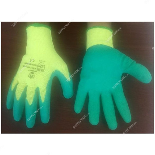V-Armour Latex Coated Gloves, VS-1442, M, Green and Yellow, PK12