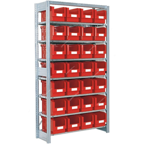 Bito Boltless Shelving With Storage Bins, SKR3522A, 7 Shelves, 1850 x 300MM, Blue