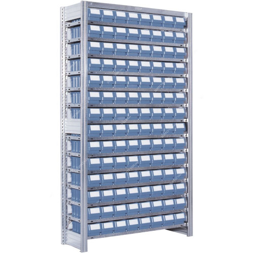 Bito Boltless Shelving With Shelf Trays, SKR5109G, 14 Shelves, 1850 x 1058MM, Blue