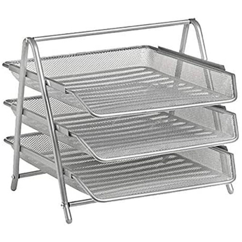 3 Tier Partner Document Tray, Metal, Silver