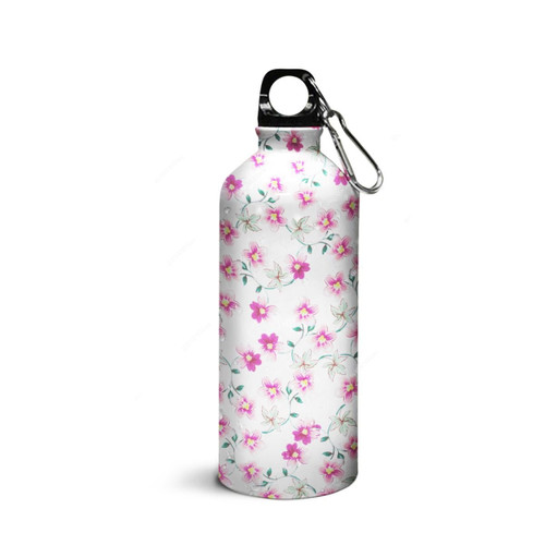 Wackylicious Linda Floral Sipper Water Bottle, 600ML, White/Pink