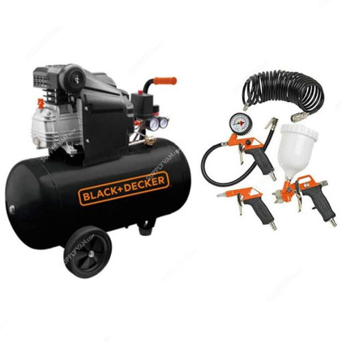 Black and Decker 50 Ltrs Air Compressor With 4 Pcs Air Tool Kit, BD205-50+KIT-4