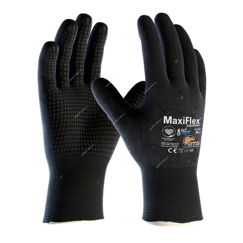 Atg Fully Coated Gloves, 42-847, MaxiFlex Endurance, M, Black