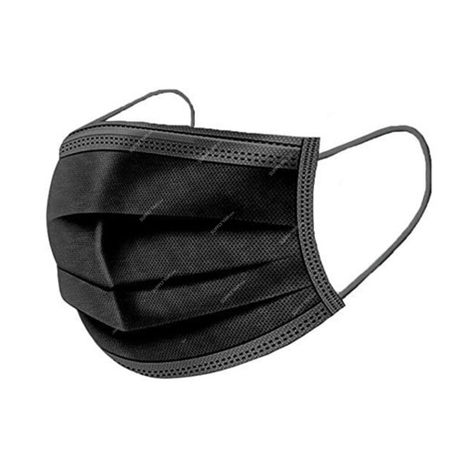Disposable Face Mask, Non-Woven, 3 Layer, Black, 100 Pcs/Pack