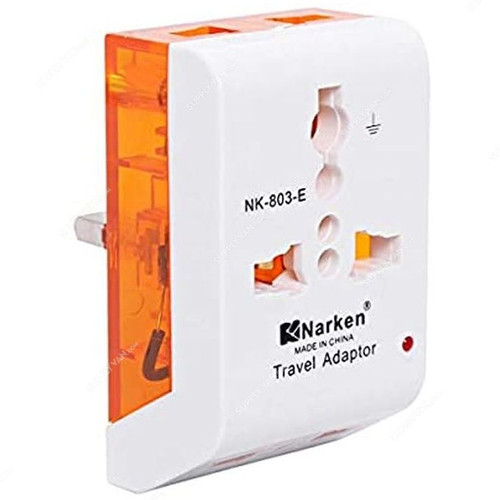 Narken Multi Function Plug Adaptor, NK-803-E, 2500W, 10A, White/Orange