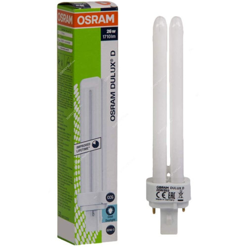 Osram Fluorescent Lamp, Dulux D, 26W, G24q-3, 6500K, Lumilux Cool Daylight