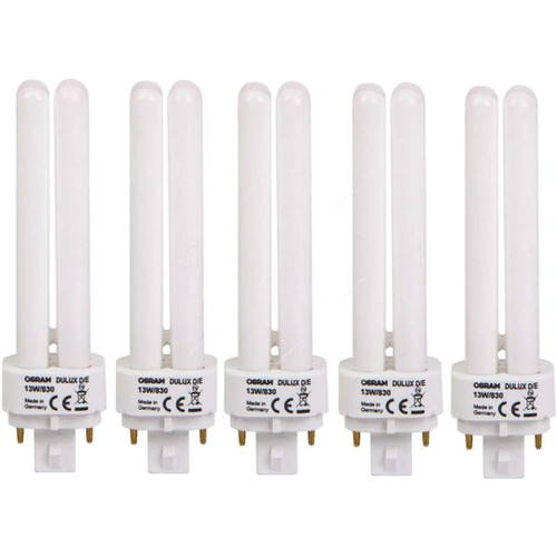 Osram Fluorescent Lamp, Dulux D/E, 13W, G24q-1, 3000K, Lumilux Warm White, 5 Pcs/Pack