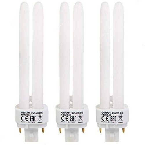 Osram Fluorescent Lamp, Dulux D/E, 18W, G24q-2, 4000K, Lumilux Cool White, 3 Pcs/Pack