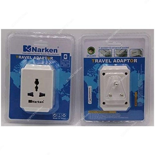 Narken Multi-Socket Plug Adapter, NK-918-K, 3 Way, White