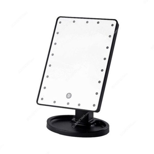 Pedestal LED Makeup Mirror, Rectangular, 22 LED, Black/White