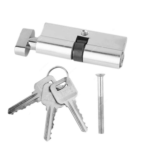 Cylinder Door Lock, Aluminium, 3 Key, 70MM, Silver