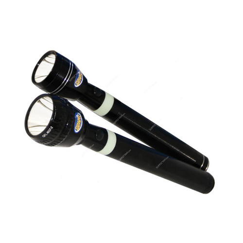 Geepas Rechargeable LED Handheld Flashlight, GFL4637, Aluminium, 2000 Mtrs, 230MM, Black, 2 Pcs/Set