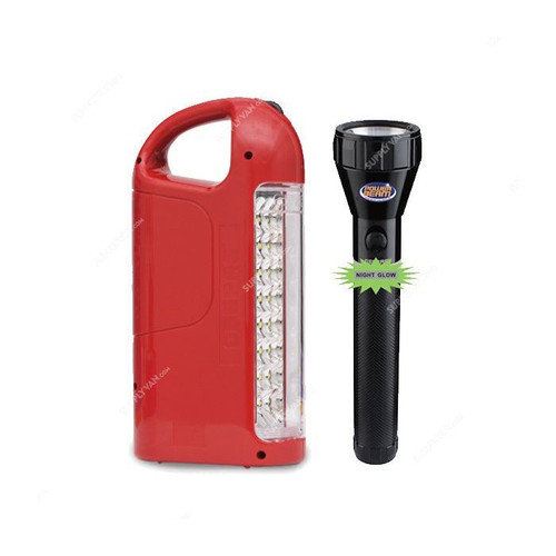 Geepas Rechargeable Emergency LED Lantern With Flashlight, GEFL4629, 24 LED, Black/Red