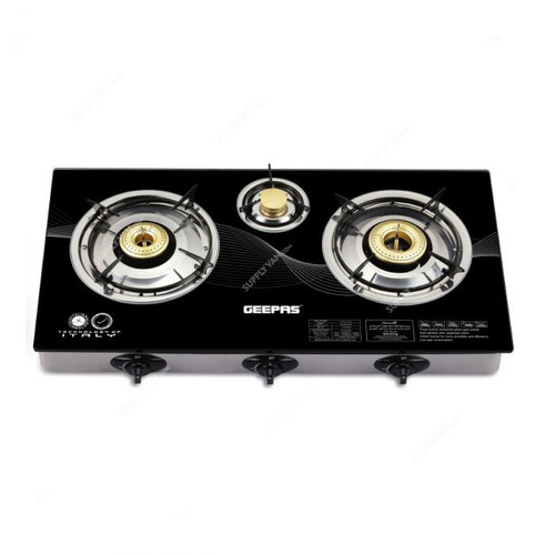 Geepas Gas Cooker, GK6880, Stainless Steel, 3 Burner, Silver/Black