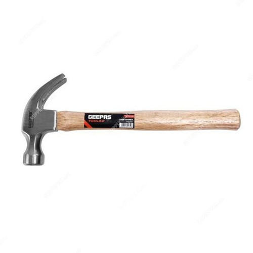 Geepas Claw Hammer With Wooden Handle, GT59120, Forged Steel, 570GM, Silver