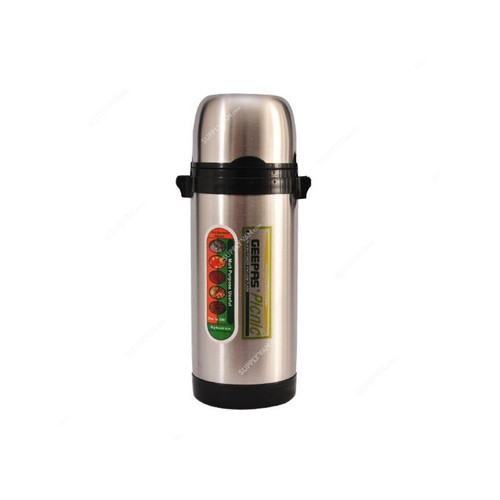 Geepas Vacuum Flask, GSVF4115, Stainless Steel, 0.6 Ltr, Silver