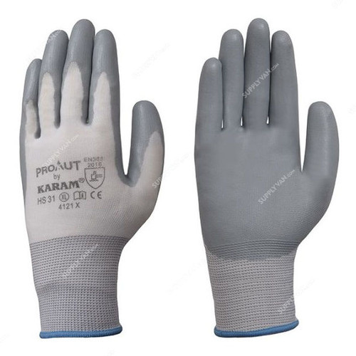 Karam Nitrile Coated Gloves, HS31, M, Grey