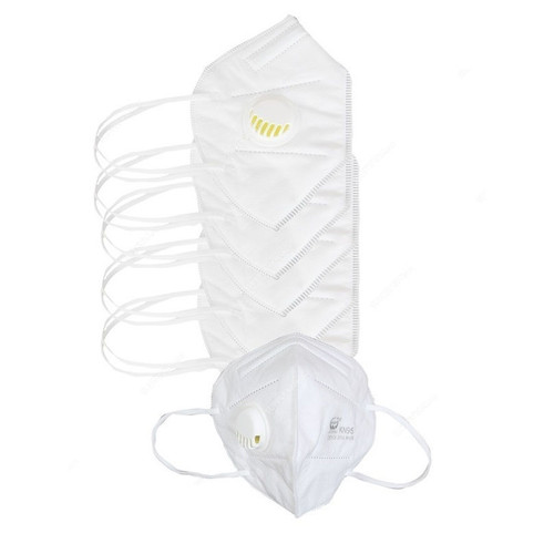 KN95 Flat Fold Respirator, URB, White, 5 Pcs/Pack