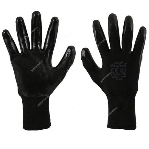 Vaultex Nitrile Coated Gloves, OHM, Size10, Black 12 Pcs/Pack