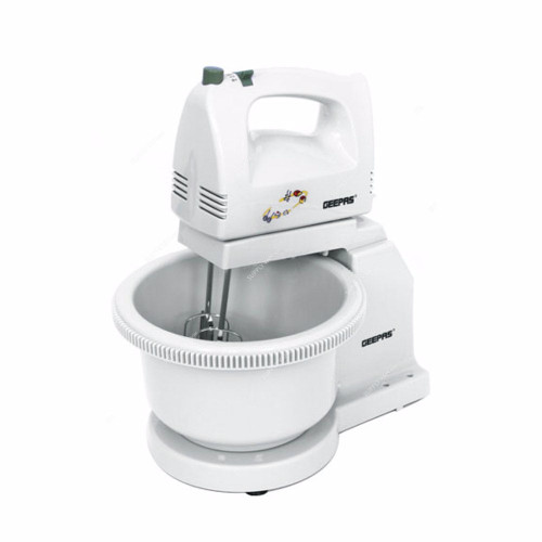 Geepas Hand Mixer With Stand Bowl, GHB2002, 250W, White