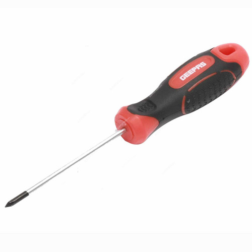 Geepas Screwdriver, GT59104, Chrome Vanadium Steel, Phillips, 2MM, Black/Red