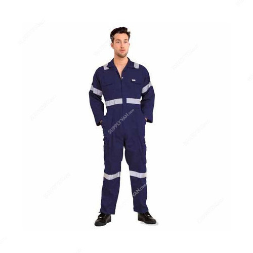 Coverall With Reflective Tape, R989, Twill Cotton, 2XL, Dark Blue